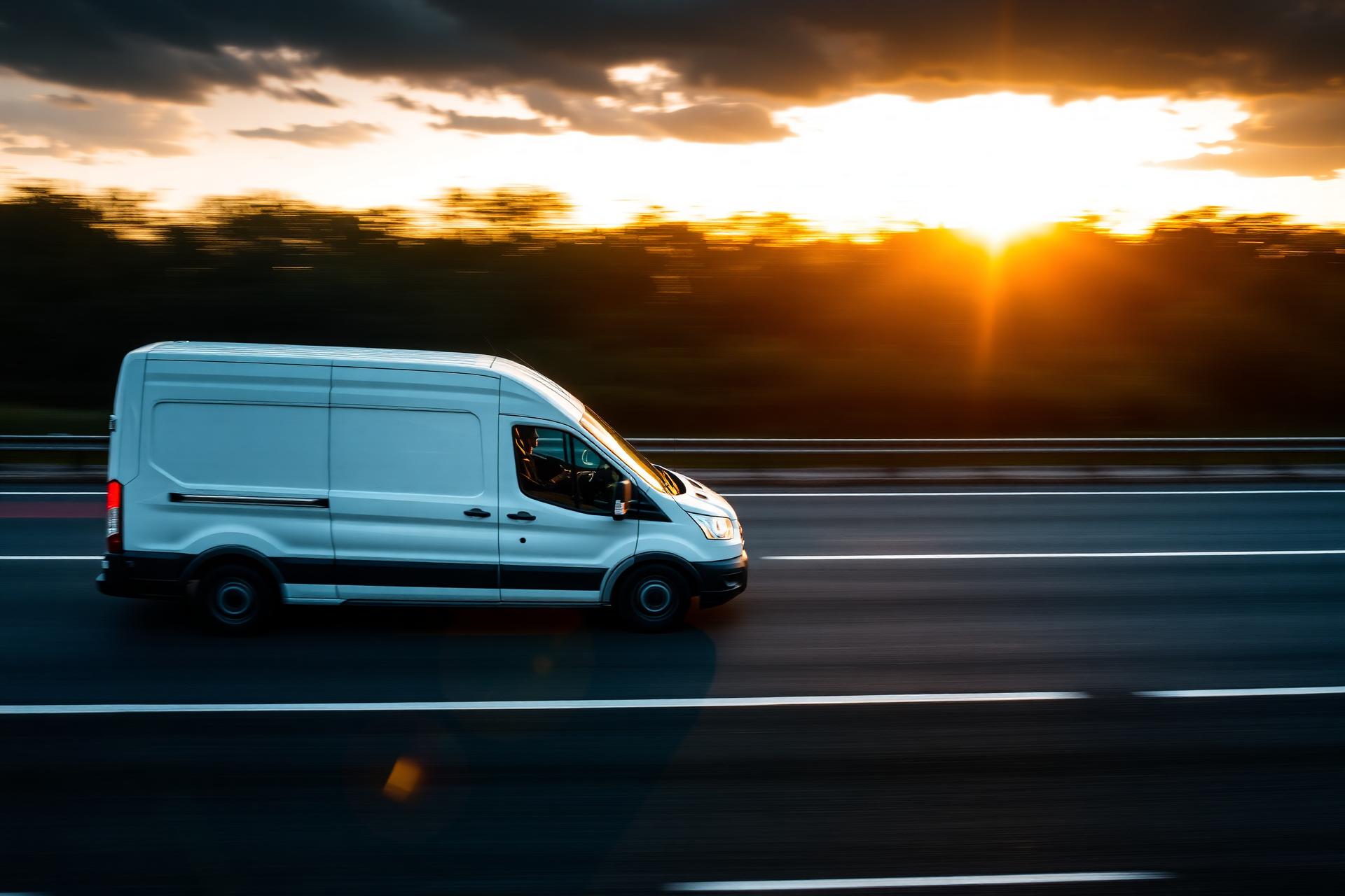 OTD Logistics van on a UK motorway at sunset